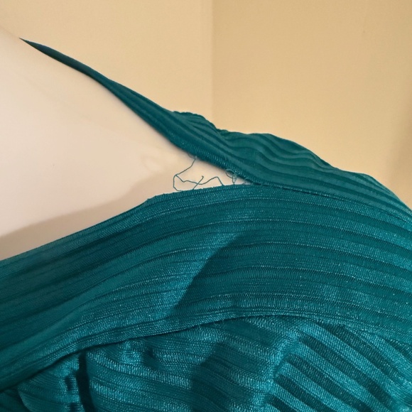 80s Turquoise Textured Boat Neck Short Sleeved A-Line Dress - Picture 6 of 7